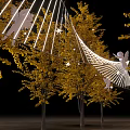 Art Installation With White Line Structure Star Decorations And Angel Sculptures Among Yellow Trees