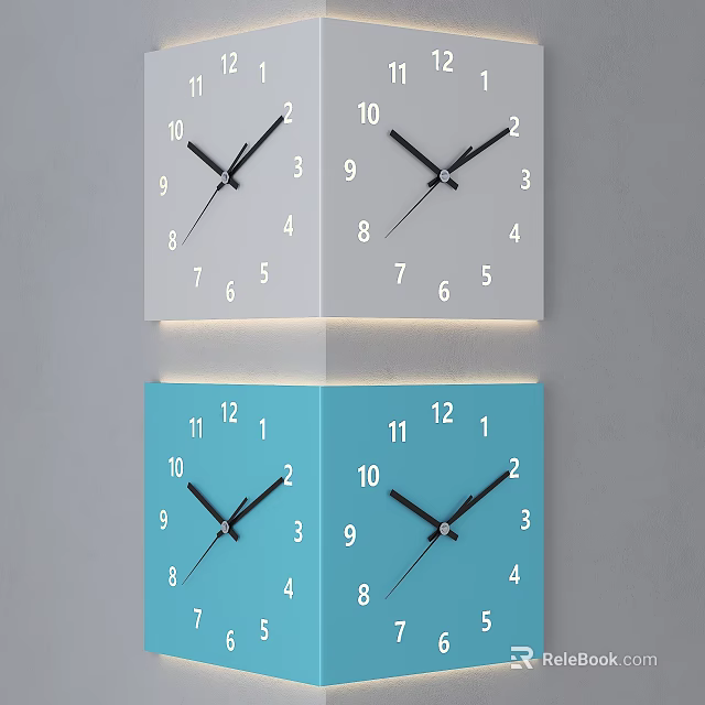 Four Square Wall Clocks With Light And Blue Backgrounds For Home Decor 3d model