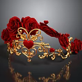 Elegant Crown With Red Roses Golden Decorations And Heart Shaped Patterns
