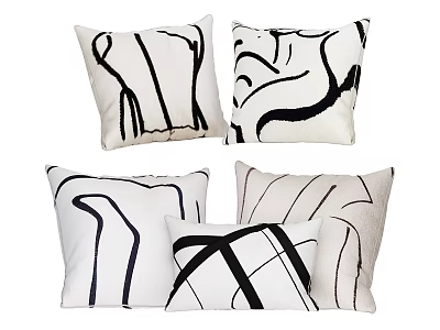 Black And White Decorative Pillows With Abstract Line Patterns For Modern Home Decor 3d model