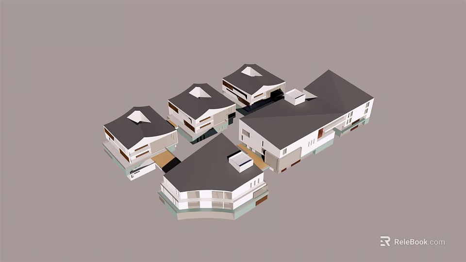 Modern Commercial Complex 3D Design Featuring Multiple Buildings And Roof Structures 3d model