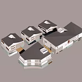 Modern Commercial Complex 3D Design Featuring Multiple Buildings And Roof Structures 3d model