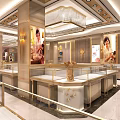 Elegant Jewelry Store Interior With Glass Display Counters And Crystal Chandelier