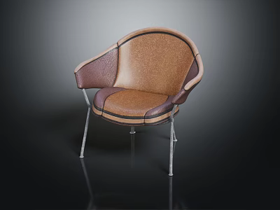 Modern Leather Accent Chair with Brown and Dark Brown Upholstery and Metal Legs 3d model