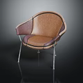 Modern Leather Accent Chair with Brown and Dark Brown Upholstery and Metal Legs