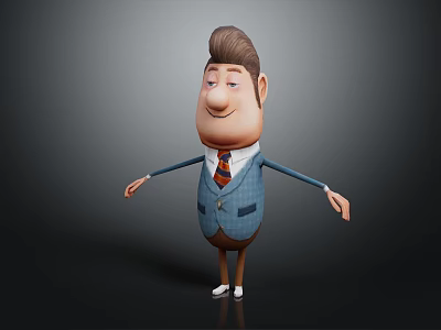 Cartoon Character In Blue Suit With Brown Hair And Red Tie Charming Appearance Design 3d model