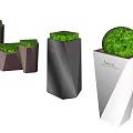 Modern Flower Pots With Various Shapes And Green Plants For Garden Decoration