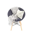Modern Comfortable Lounge Chair with Gray Blanket Beige Patterned Cushion and Wooden Legs