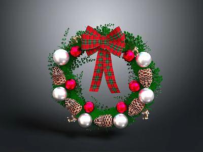 Commercial Christmas Wreath Equipment With Red Bow Pearl And Pine Cone Decorations 3d model