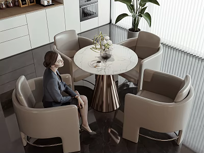 Leisure Sofa Set Modern Interior With Beige Chairs Round Marble Table And Plant 3d model