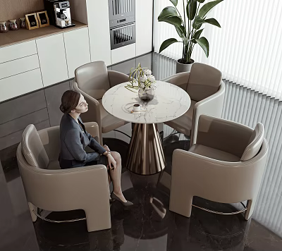 Leisure Sofa Set Modern Interior With Beige Chairs Round Marble Table And Plant 3d model