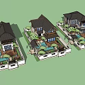 Three Detached Villas Architectural Design With Courtyard Swimming Pool And Green Plants