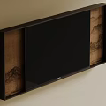Elegant Wall Mounted TV with Dark Frame and Mountain Landscape Art