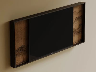 Elegant Wall Mounted TV with Dark Frame and Mountain Landscape Art 3d model