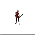 Fantasy Woman Character In Red And Black Outfit Holding Swords With High Heels And Stockings