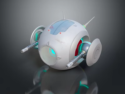 Smart Machine With Spherical Design Two Antennas Transparent Top Mechanical Arms And Green Glow 3d model