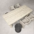 Modern Wooden Dining Table Set with Beige Upholstered Chairs and Black Stools