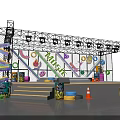 Bright Musical Themed Stage With Colorful Decorative Elements And Vibrant Lights