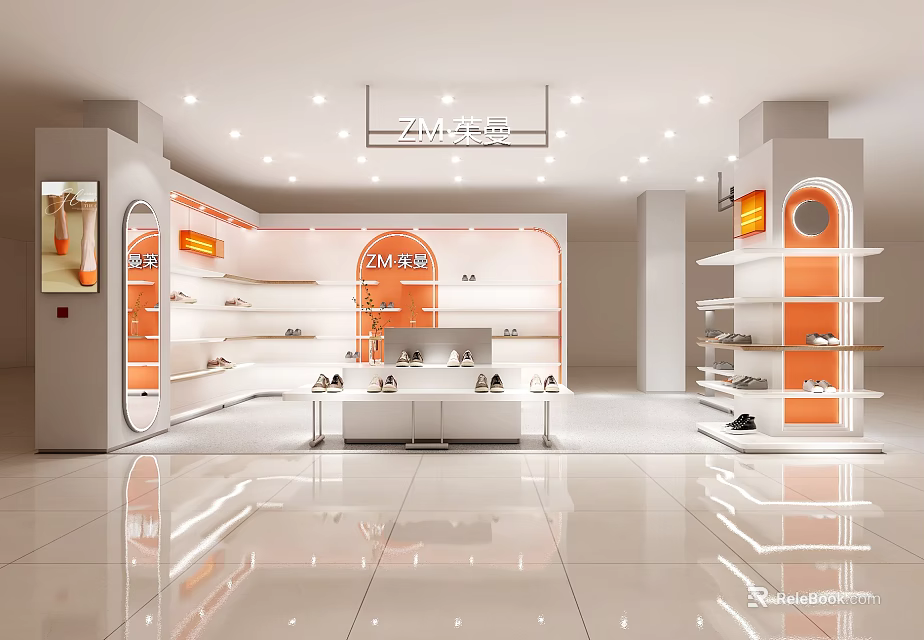 ZM Shoes Store Modern Interior With Shoe Display Shelves And Counter 3d model 