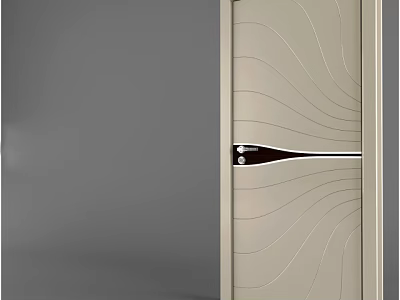 Modern Minimalist Swing Door With Light Beige Curved Lines And Sleek Handle Design 3d model