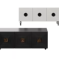Stylish Decorative Cabinets In Black And White With Circular Square Inlays Wheels Legs