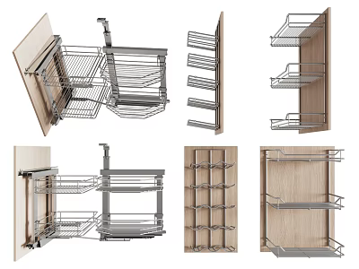 Kitchen Cabinet Storage Solutions With Pull Out Baskets And Metal Racks 3d model