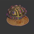 Ornate Turtle Shell Shaped Weapon With Colorful Gemstones And Golden Accents On Decorative Base