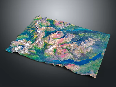 Colorful 3D Landscape Model With Mountains Rivers Green Areas And Detailed Landforms 3d model