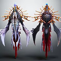 Dual Sided View Of Fantasy Characters And Mythical Creatures With Halo Like Structures Golden Ornaments