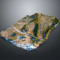Beautiful 3D Terrain Landscape With Rolling Hills Farmland Winding Roads And Water Areas