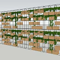 Vertical Garden Grid Structure With Wooden Boxes And Green Plants 3d model