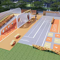 Vibrant Kids Playground With Number Grid Floor Climbing Wall And Seating Benches