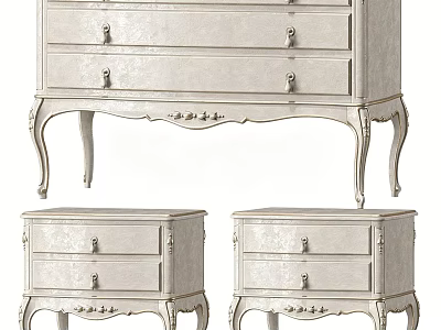 Elegant Classic White Nightstand With Drawers And Carved Legs Design 3d model