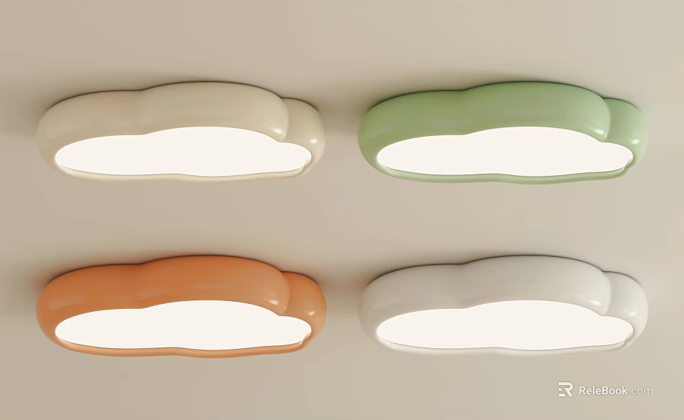 Cute Cloud Shaped Ceiling Lights in Beige Green Orange White for Kids Room 3d model