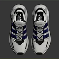 White Mesh Sports Sneakers With Blue Stripes And Black Toe Caps