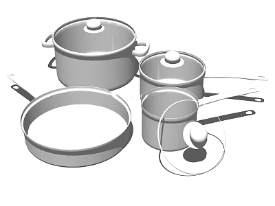 Essential Cookware Set Including Large Pot Small Pot Frying Pan And Lids 3d model