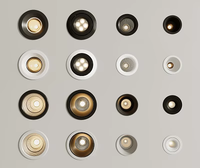 Various Design Downlights And Spotlights With Black White Gold Color Options For Indoor Lighting 3d model