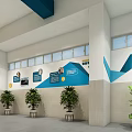Modern School Lobby Interior With Display Wall Green Plants And Windows 3d model