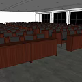 Large Conference Room Interior Layout With Arranged Wooden Seats And Front Screen