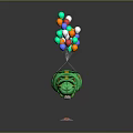 Green Caterpillar Shaped Object With Colorful Balloons And Small Triangle