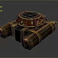 Mechanical Device With Brown Cylindrical Parts Black Top Red Accents And Golden Patterns
