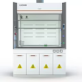 Laboratory Fume Hood With White Cabinet Glass Door Control Panel And Warning Labels