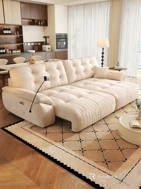 Modern Beige Sofa Bed With Plush Cushions In Comfortable Living Room 3d model 