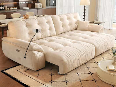 Modern Beige Sofa Bed With Plush Cushions In Comfortable Living Room 3d model