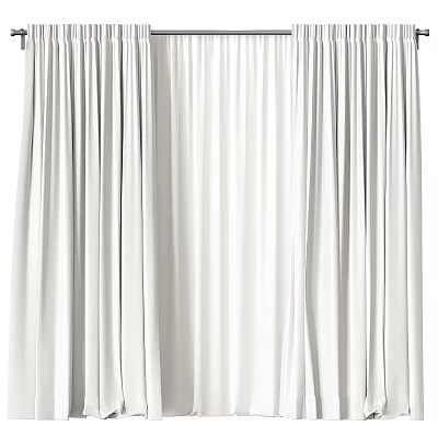 White Soft Pleated Floor Length Curtains For Elegant Home Window 3d model