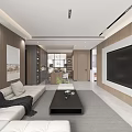 Modern Living Dining Room Interior With White Sofas Black Coffee Table And TV Wall 3d model