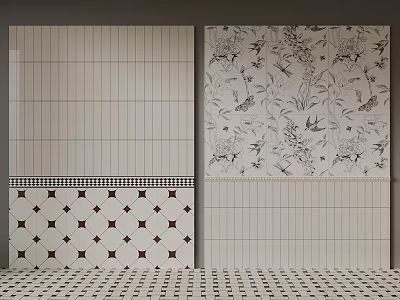 Various Tile Designs With Striped Patterns Floral Bird Motifs And Geometric Borders 3d model