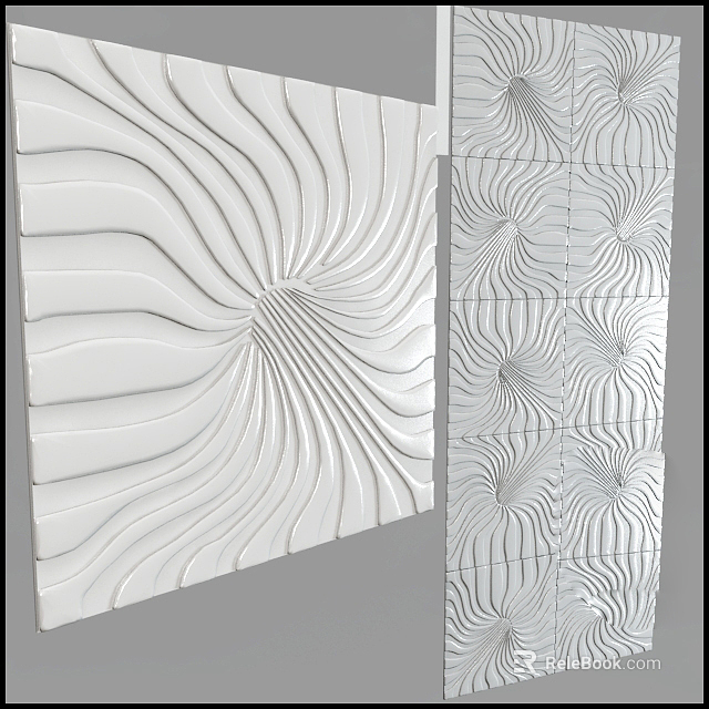 White Decorative Wall Design With Modern Wavy 3D Texture Pattern Tiles 3d model 