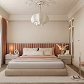 Cozy Elegant Modern Bedroom Interior With Pink Upholstered Headboard Chandelier And Nightstands