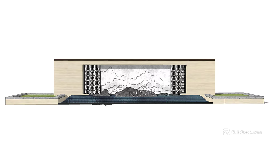 Modern Scenic Wall Design With Ink Wash Landscape And Reflecting Pool 3d model